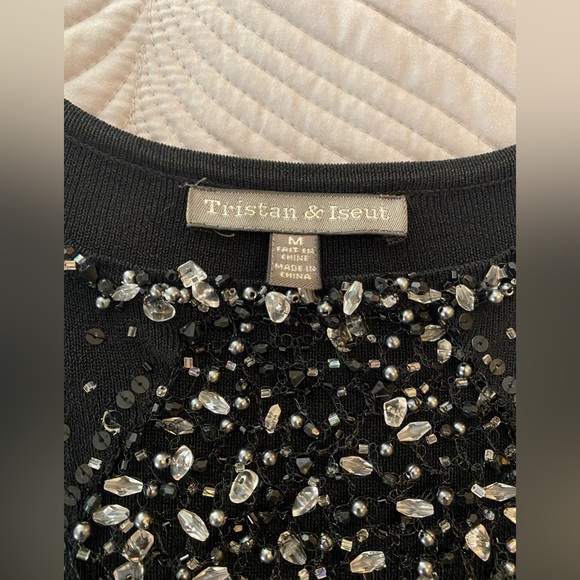 Tristan & Iseut beaded black sleeveless top. Clear & jet beads. Size M - Picture 2 of 6
